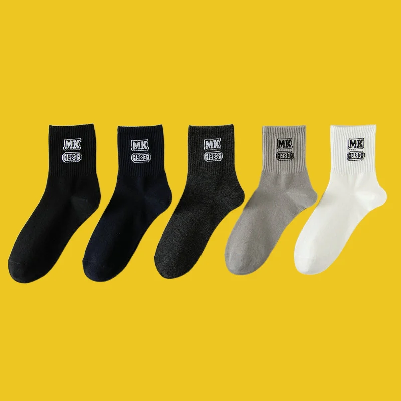 5/10 Pairs Sports Socks Autumn and Winter Socks Fashion Letters Breathable All-match Mid-tube Socks Casual Socks Men's Socks