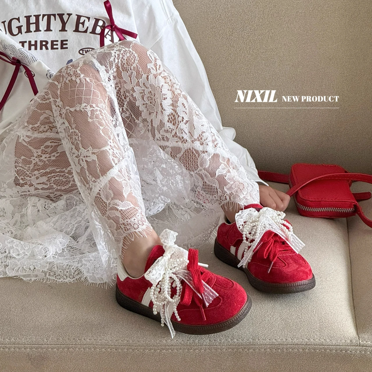 Fashionable Beaded Bow Decorated Breathable Sneakers 2026 Spring and Autumn New Thick-soled Casual Sneakers for Boys and Girls