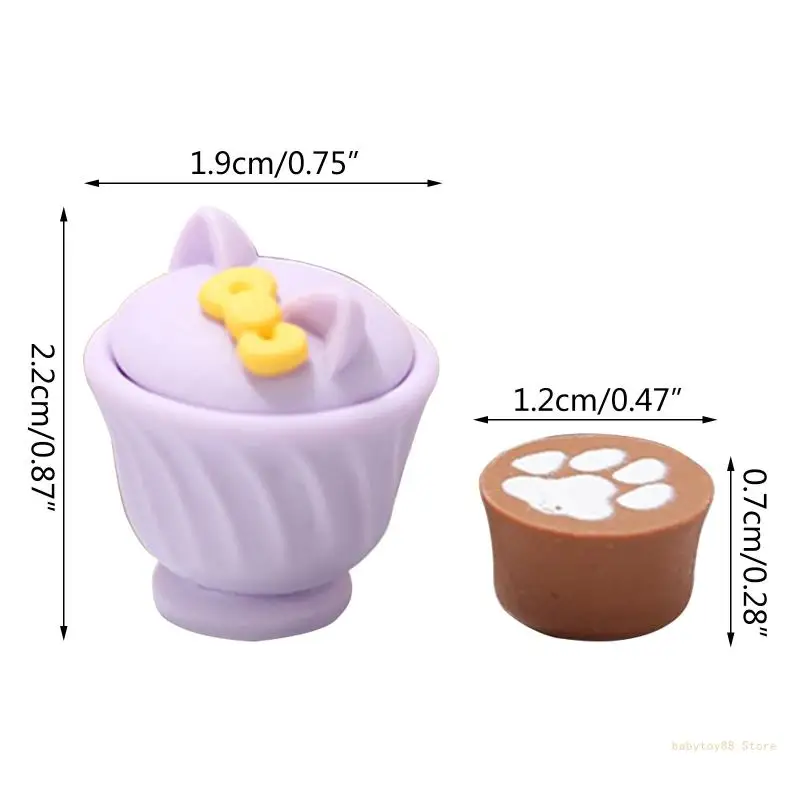 Y4UD 3 pçs/set realista mini caneca de café brinquedo para crianças com tampa para crianças 1/6 1/12 casa de bonecas fingir para