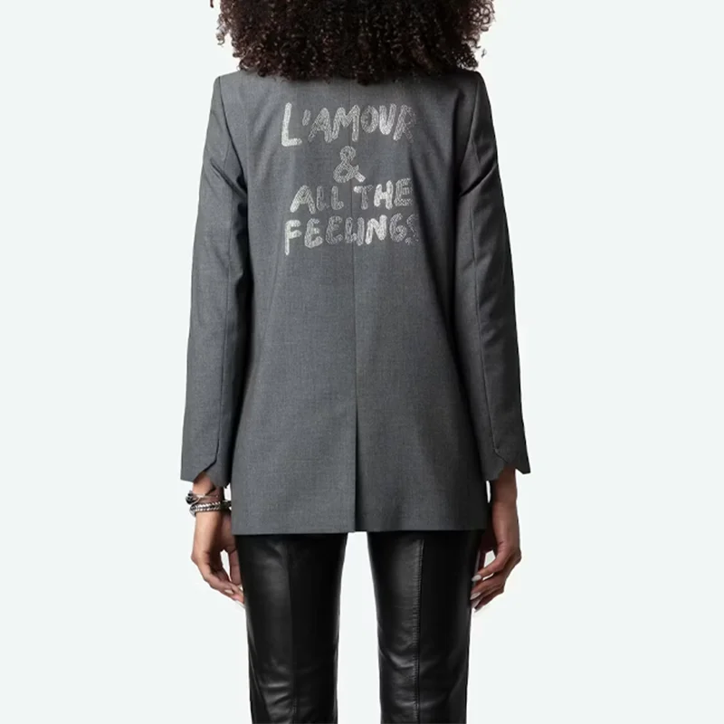 

Women Black Suits Back Diamond Blazers Casual Formal Occasion Lapel Coats Zadig Female Blazer Elegant Button Pocket Tops 2025