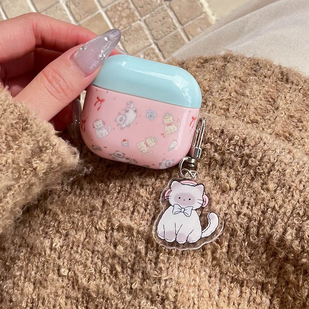 حافظة لأجهزة AirPods 4 ANC Pro 2 كارتونية على شكل قطة مع فيونكة بلوتوث ملحقات سماعات الأذن غطاء لسماعات AirPods 1 2 3 4th حافظة ناعمة سلسلة مفاتيح
