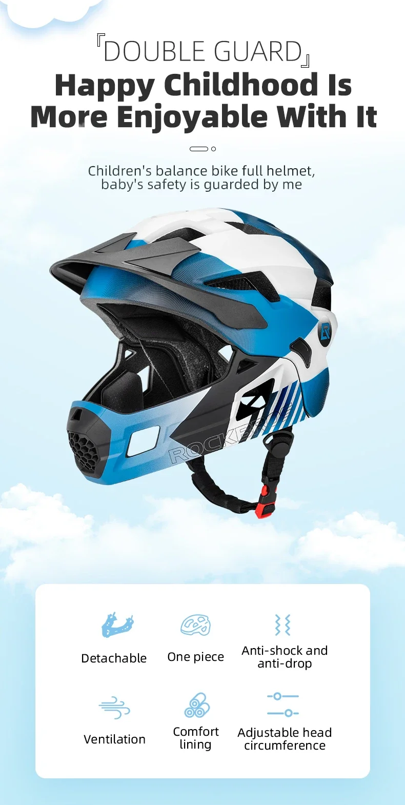 ROCKBROS Kinder-Fahrradhelm Abnehmbarer Vollvisier-Fahrradhelm für Kinder Skateboard-Roller-Sicherheitshelm MTB Rennrad-Helm – Detail 1