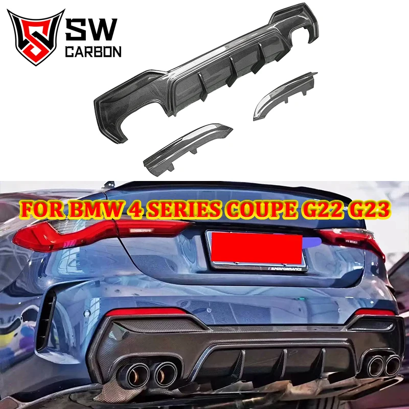 Carbon Fiber 3D Style Rear Diffuser for BMW 4 Series G22 G23 420 425i Sport 2 Door Rear Bumper Lip Under Spoiler Body Kit