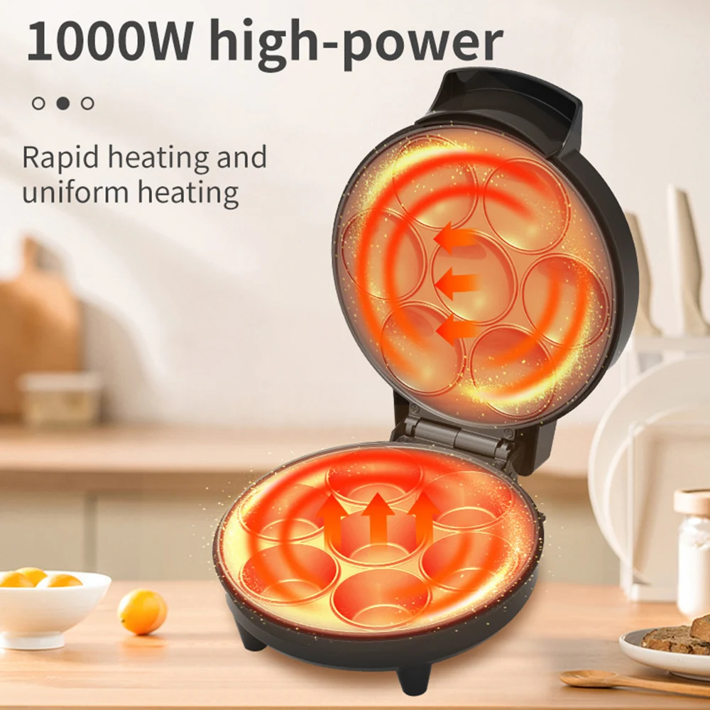 1000W Electric Baking Pan Crepe Egg Tart Maker Non-stick Coating Waffle Donuts Machine Home Cake Machine Breakfast Maker Toaster