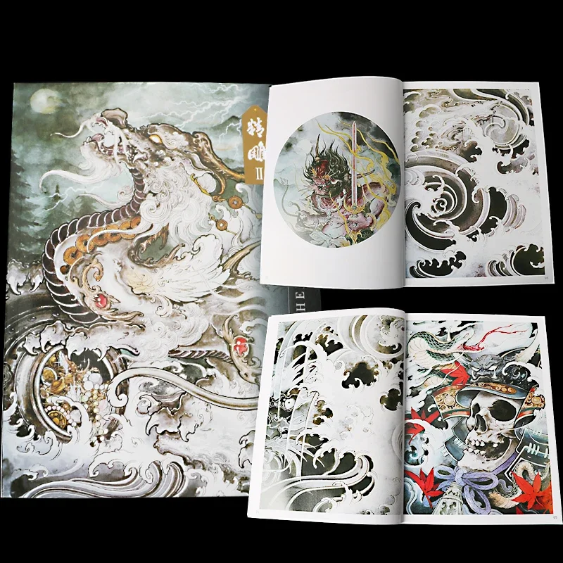 Tattoo Book Ghost Skull Lion God Dragon Pattern Template Photo Album Manuscript Embroidery Drawing Tattoo Stencil For Body Art