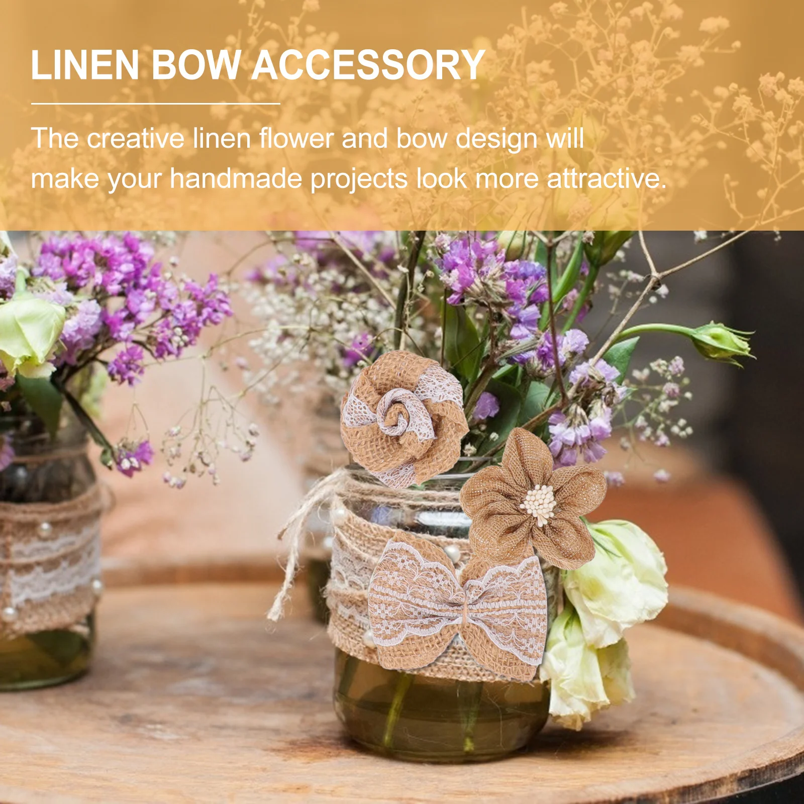 

30Pcs Linen Flower Bow Accessories Creative DIY Linen Party Decor for Wedding Craft Projects Clothes Hats Gift Boxes