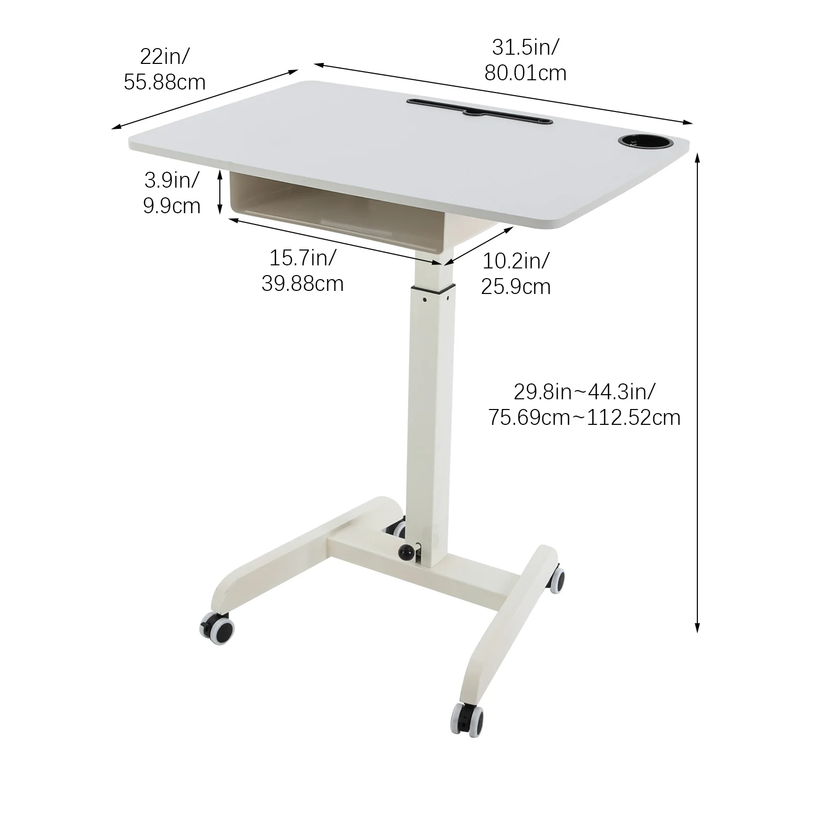 Adjustable Standing Desk with Storage | 22"x32"x44" Mobile Workstation on Wheels