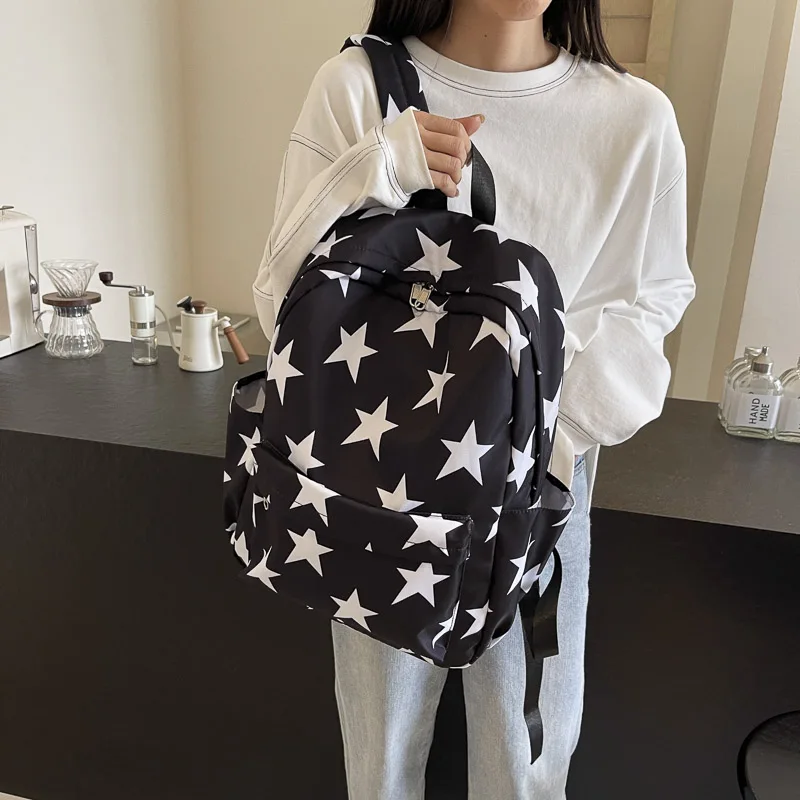 1 nylon fabric star large capacity backpack, middle school, high school, college student class backpack, lightweight travel back