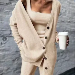 Autumn and Winter Women's Cross-border Knitting Amazon New Western Women's Jacket Vest Pants Three-piece Set