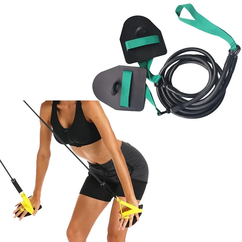 

Wholesale Fitness Latex Tube swimming training equipment tools aids resistance belt trainer swim band with hand paddle