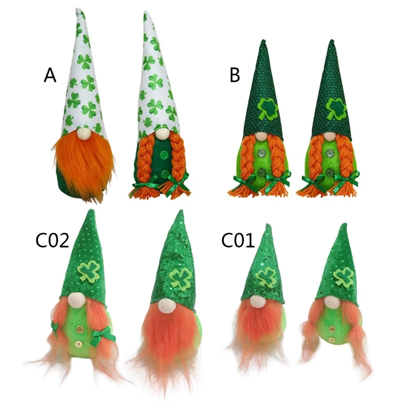 Irish March Festiva Day Gnome Leprechaun Shamrock Handmade Swedish Tomte Plush for Doll Household Ornaments