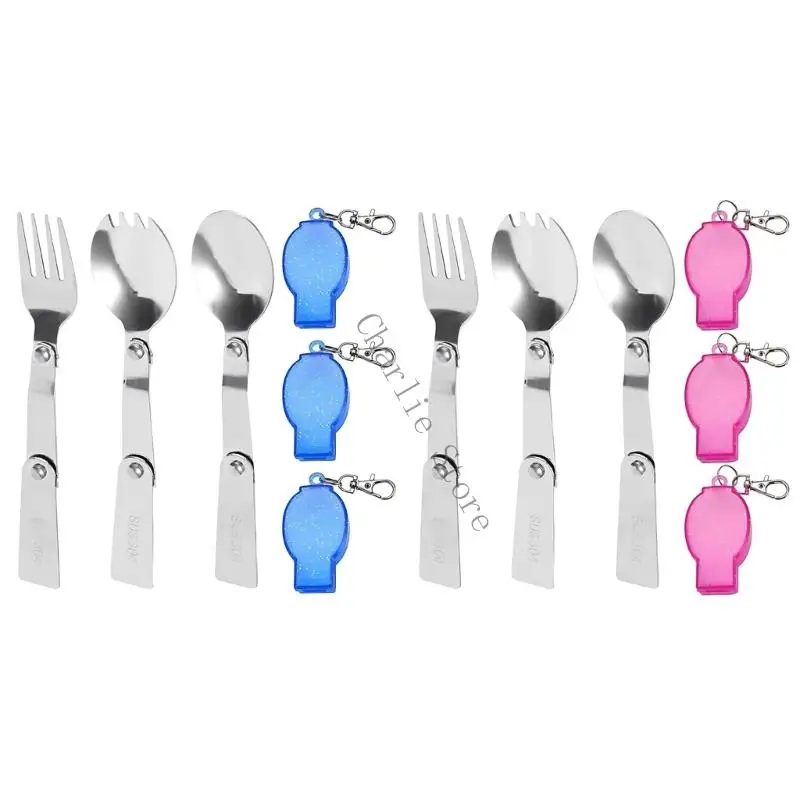 Juego vajilla reutilizable para acampar, utensilios plegables acero inoxidable para viajeros y Picnics, mochilero W91C