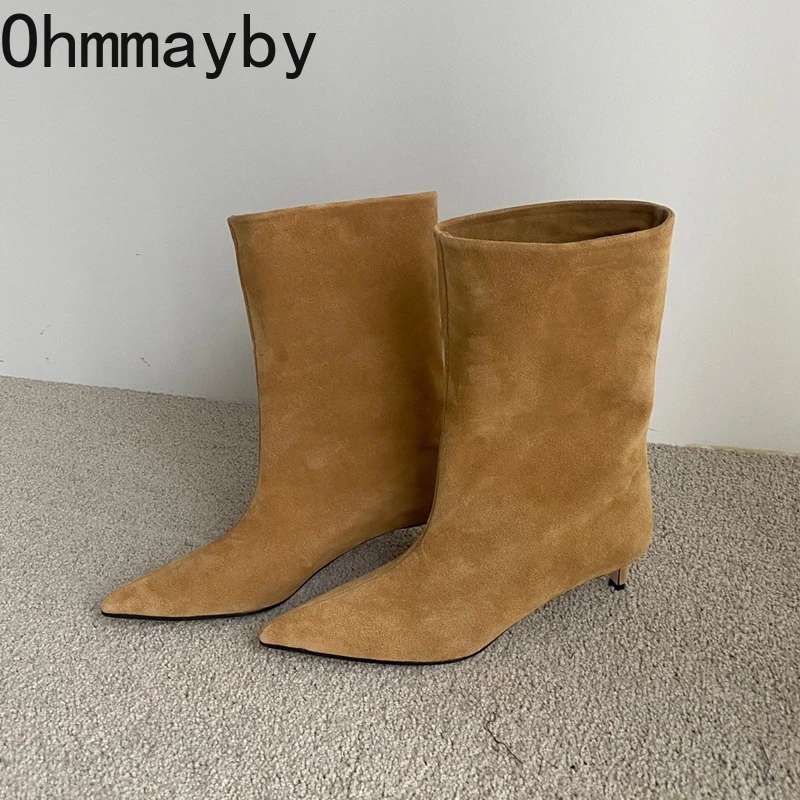 

Autumn Winter Pointed Toe Low Heel Women Ankle Boots Concise Shoes Ladies Elegant Party Dress Slim Short Botas Para Mujer