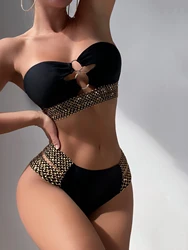 2024 Sexy Bikini Sets Swimsuit For Women Strapless Bandeau Swimwear Patchwork Swimsuit Female Hollow Out Bathing Suit Beachwear