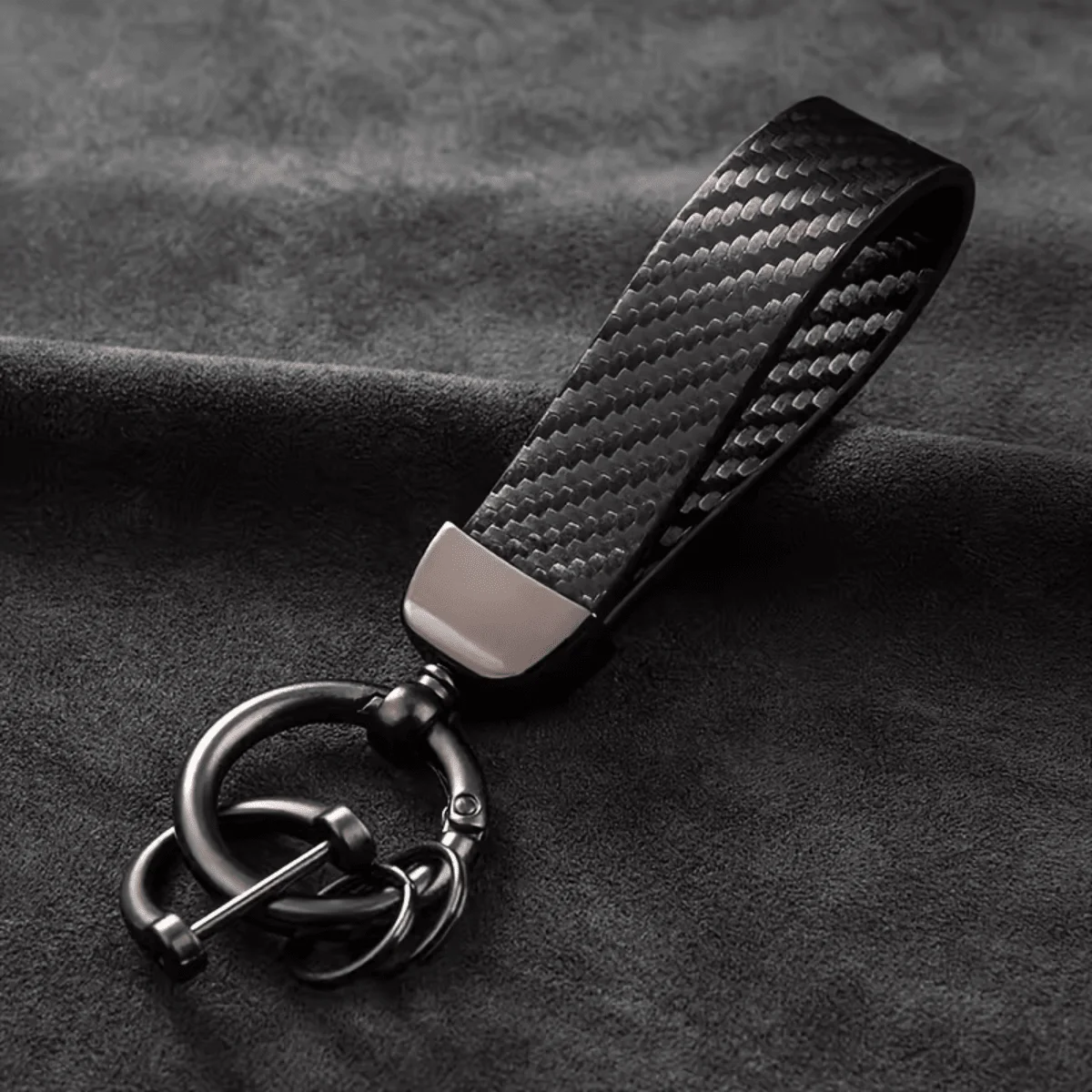 

Carbon Fiber Keychain with Metal Ring and Buckle for Car Keys or Bag