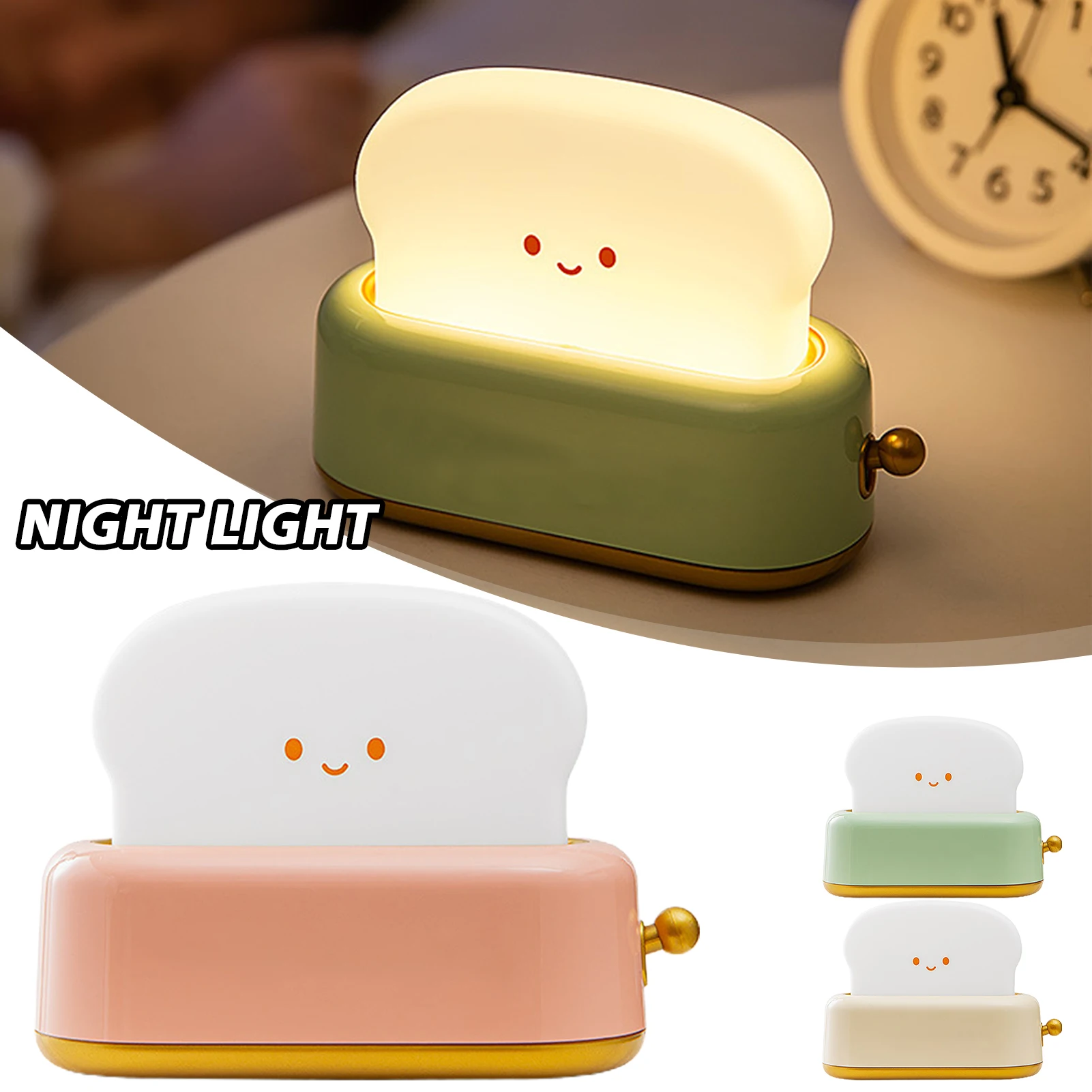 Creative Toast Night Light USB Rechargeable Timing LED Cute Sleep Lamp Bedroom Bedside Lamp Party Decor Baby Feeding Lighting