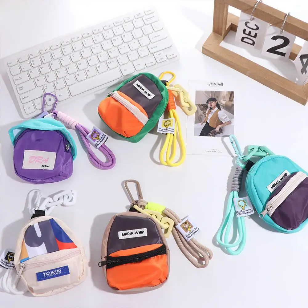Small Macaron Color Mini Coin Purse Multifunctional Anti Loss Key Chain Wallet Portable Durable Earphone Bag Unisex
