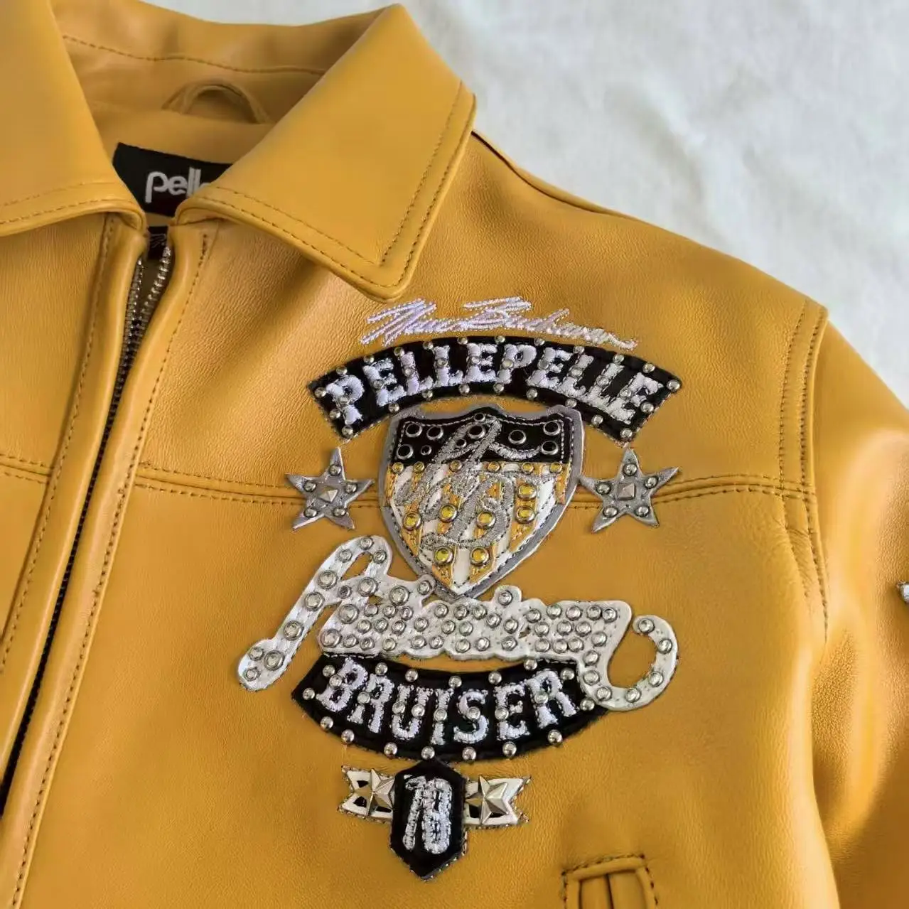 Jaket Crop Wanita PP AMERICAN BRUISER berkualitas tinggi Ukuran besar kulit asli elang jaket kulit domba Eropa pendek