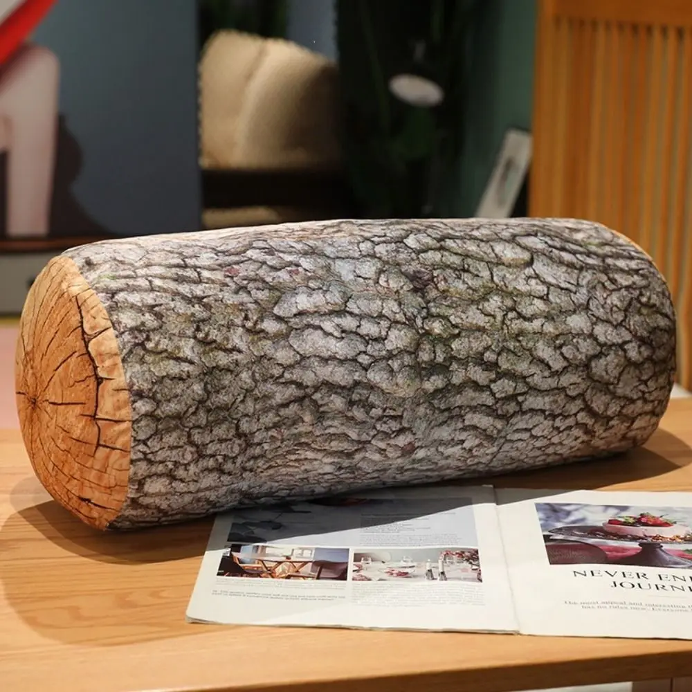 Material Tree Log Pillow Soft Texture PP Cotton Filled Round Floor Cushion Realistic Wood Grain Stump Cushion For Men