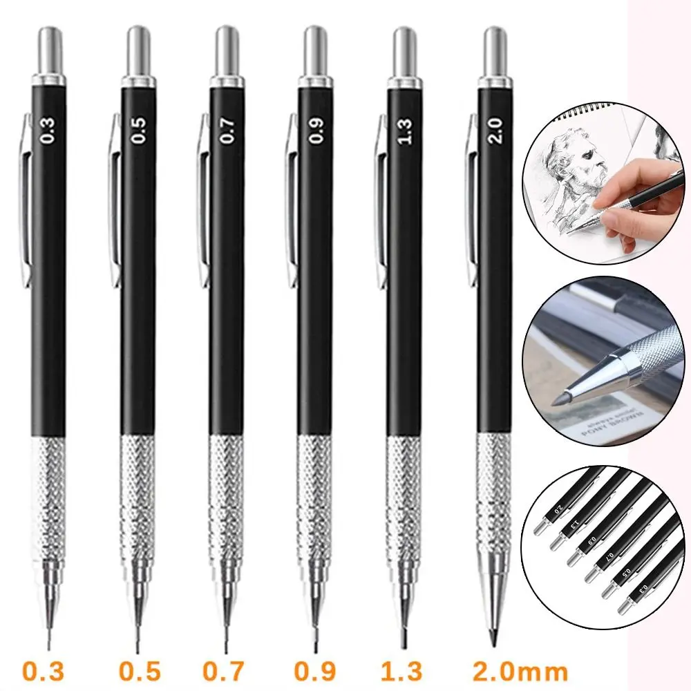 

0.3/0.5/0.7/0.9/1.3/2.0MM Mechanical Pencil Metal Sketch Comics Design Propelling Pencil Drawing Writing Tool Movable Pencil
