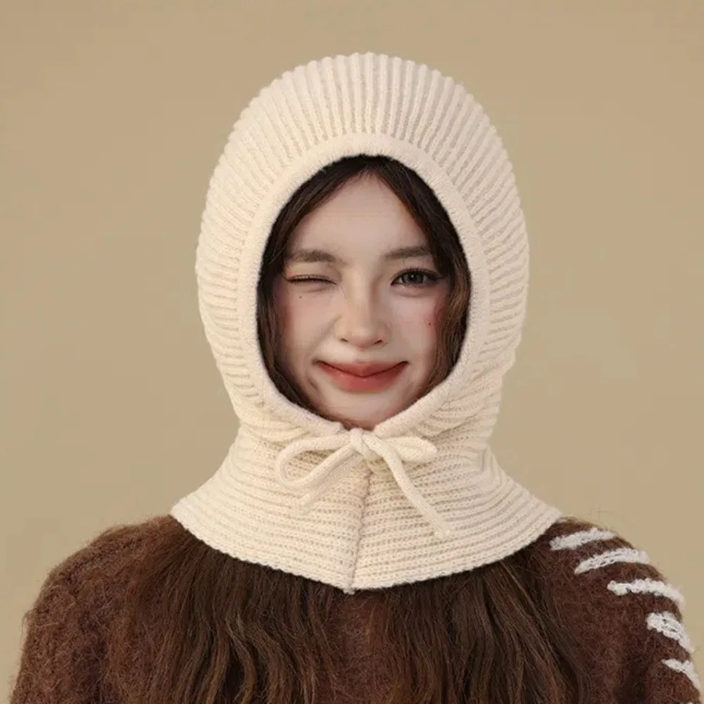 New Pullover Knitting Balaclava Hat Windproof Solid Color Ear Warmer Hooded Cap One-piece Hooded Scarf Hat