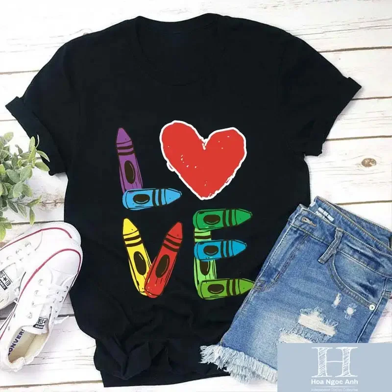 Colored Crayons Love Teacher T Shirt Back To School Valentine