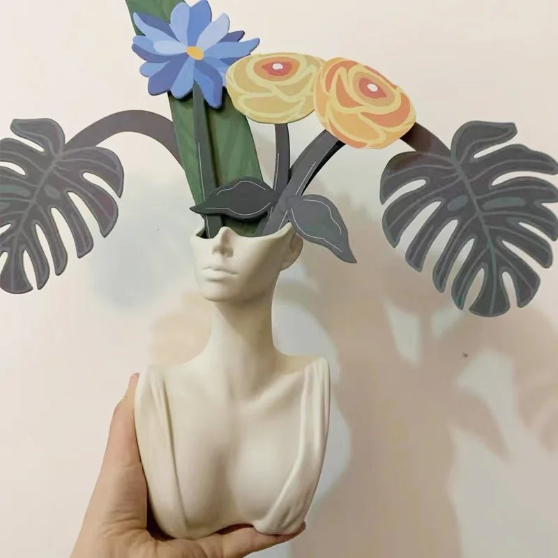 Large Half Body Silicone Flowerpot Mold Succulent Plants Cement Vase Resin Silicone Mold Hydroponic Vase Gypsum Concrete Mold