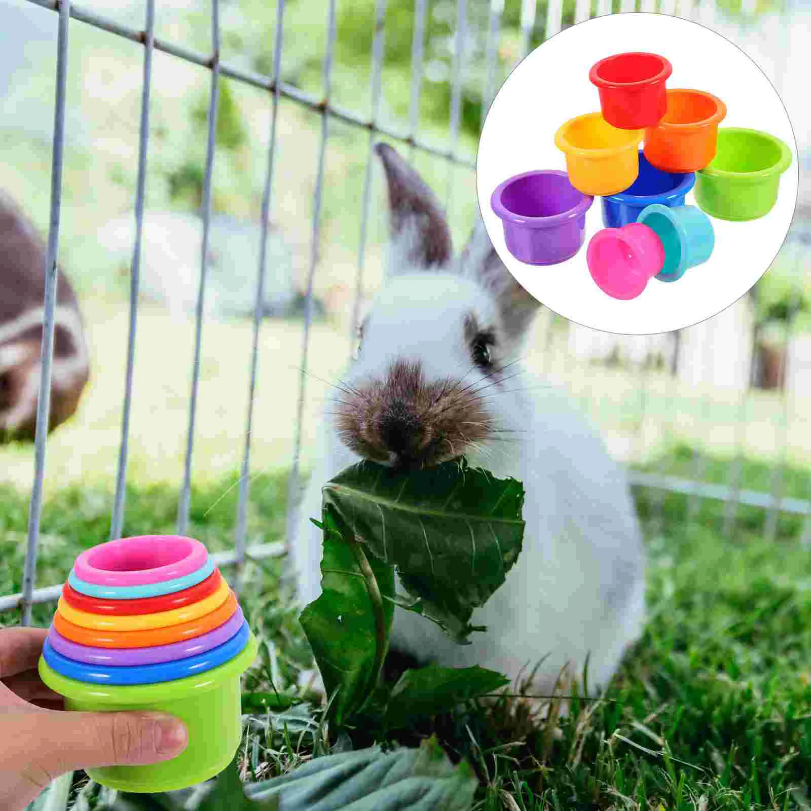 8 Pcs Rabbit Stacking Cup Baby Toys for Babies Chew Guinea Pigs Plastic Bunny Food Storage Holder