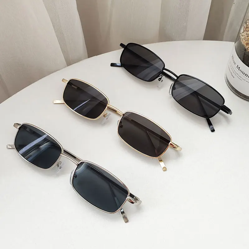 Neue Vintage Kleine Rechteck Sonnenbrille Männer Frauen Mode Punk Quadrat Sonnenbrille Marke Metall Rahmen Schwarz Fahren Brillen – Detail 6