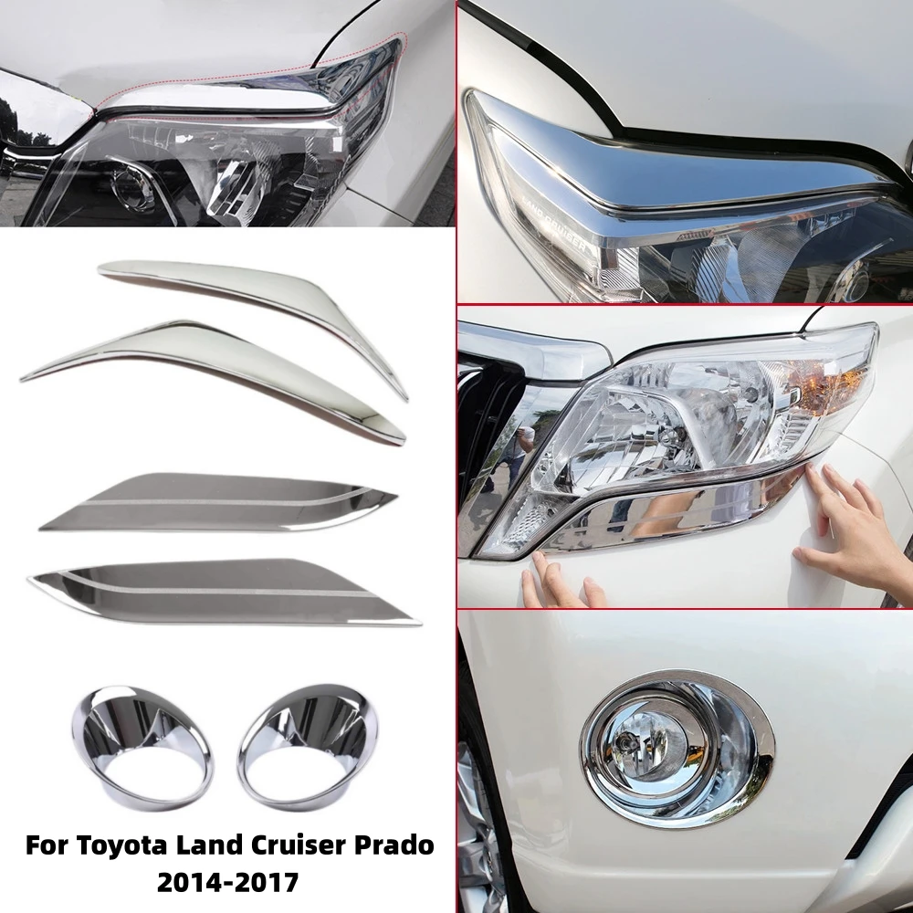 

For Toyota Land Cruiser Prado 150 FJ150 Car Head Front Fog Lamp Light Eyebrow Cover Trims ABS Chrome Accessories 2014-2016 2017