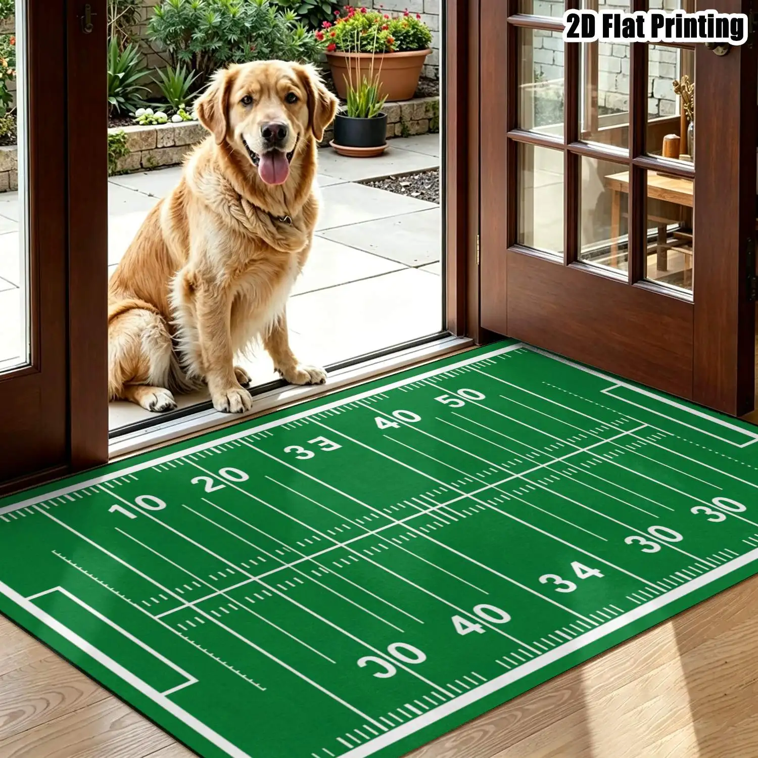 1Pc 2D Printed Green American Court Line Pattern Carpet, Modern Minimalist, European Style, Geometric Striped, Instagram Floor Mat, Home Decor, Multi-Size, Machine Washable, for Living Room, Bedroom, Dining Room, Entrance, Study