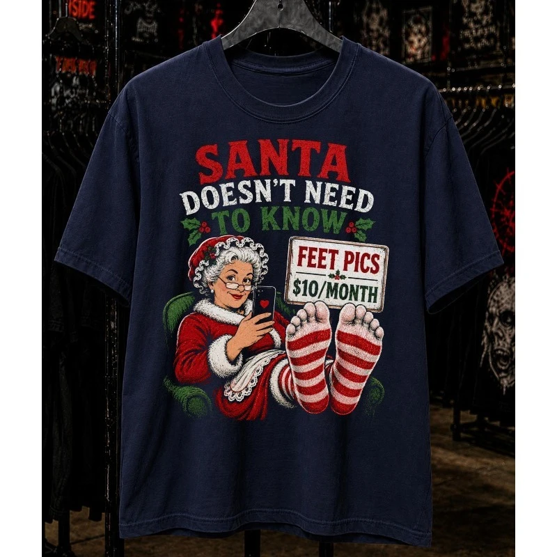 Mrs Claus Feet Pics Christmas Shirt Santa Doesnt Need to Know Tee, Inappropriate Christmas Shirt, Funny Adult Holiday T-Shirt