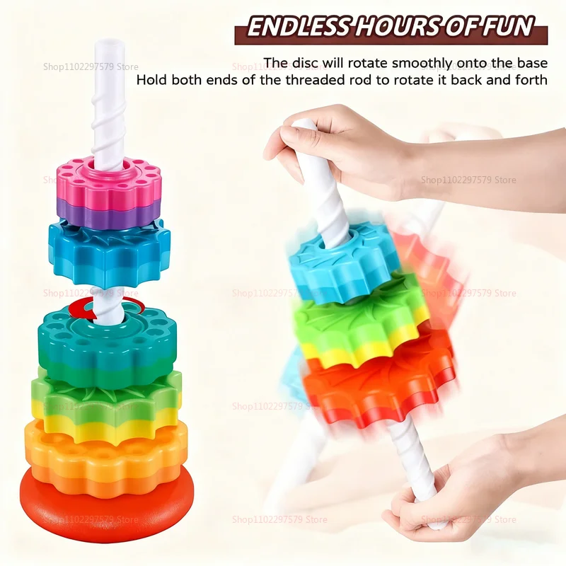 Montessori girando arco-íris torre bebê empilhamento quebra-cabeça brinquedos para crianças seguro eco amigável colorido presentes educativos para crianças