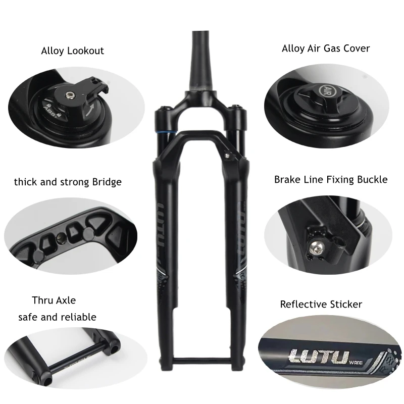 Gravel Magnesium Alloy Off-Road Front Fork 700C Shock Absorbing Air Suspension Conical Bicycle Disc Brake Thru Axle 100 * 12MM