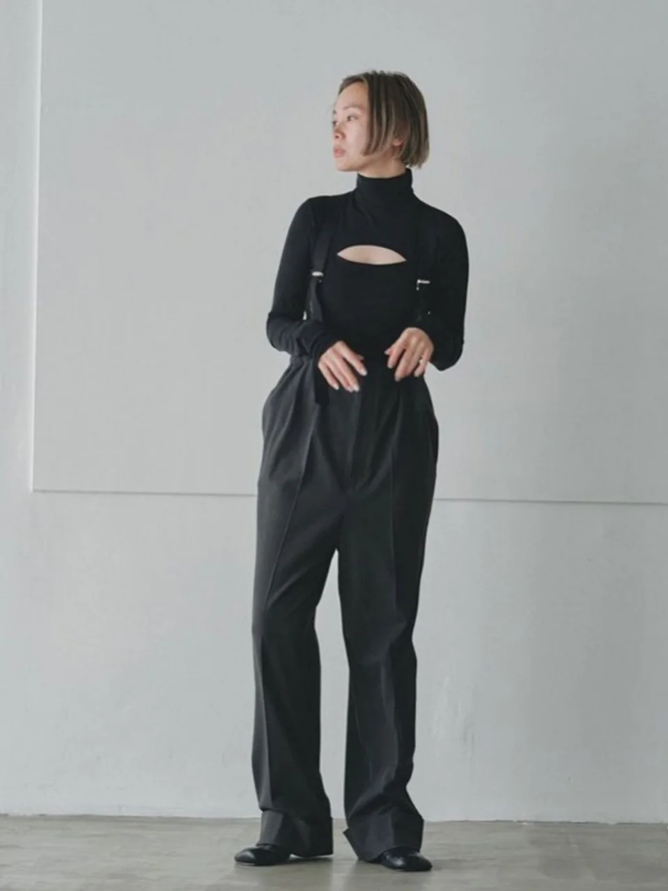 Retro Commuter OL Shoulder Strap Trousers Woolen Cuffed Loose Straight Casual Pants High Waist Ladies Fashion Autumn Winter