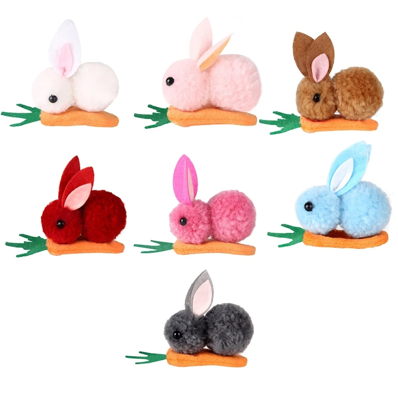 Mini Plush Rabbit for Doll Stuffed Animal Easter Carrot Hair Pin Toy Soft for Doll Early Education Cloth Accs Kids