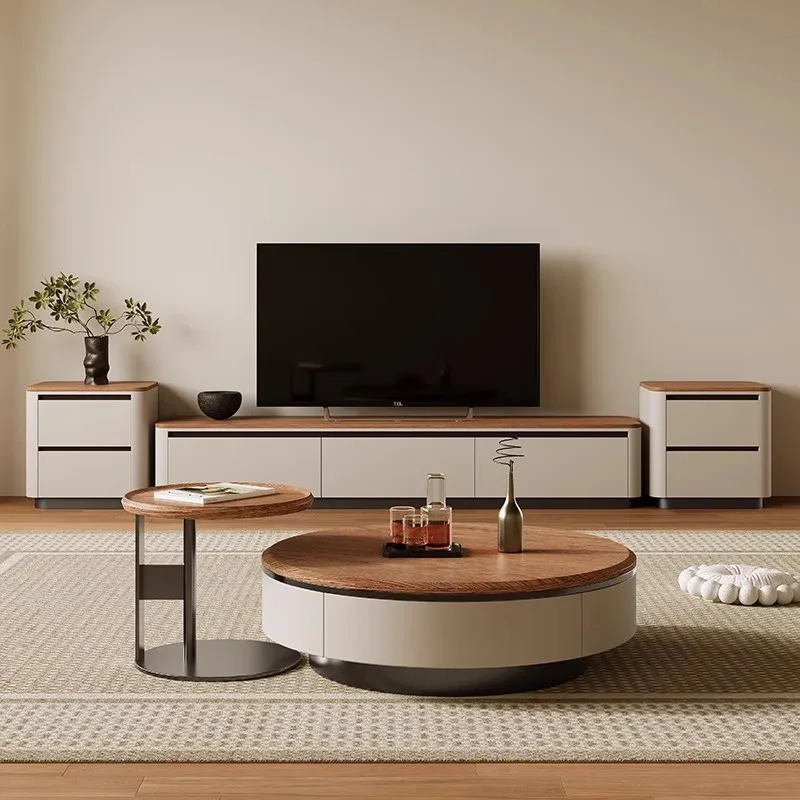 

Medieval walnut round coffee table TV cabinet