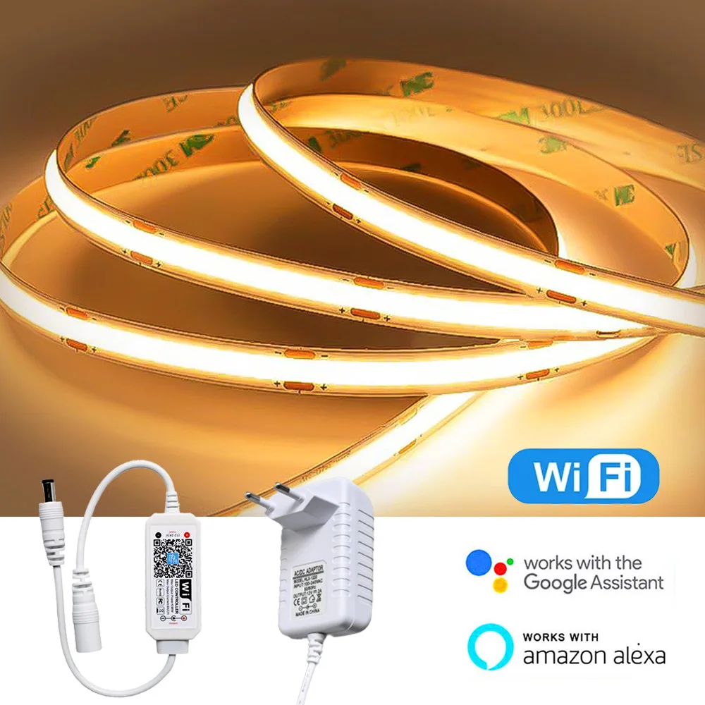 

WiFi COB LED Strip 5m 12V Warm Natural White Flexible Dimmable Light DIY Home Decor 3000K 4000K 6500K for Alexa Google Assistant