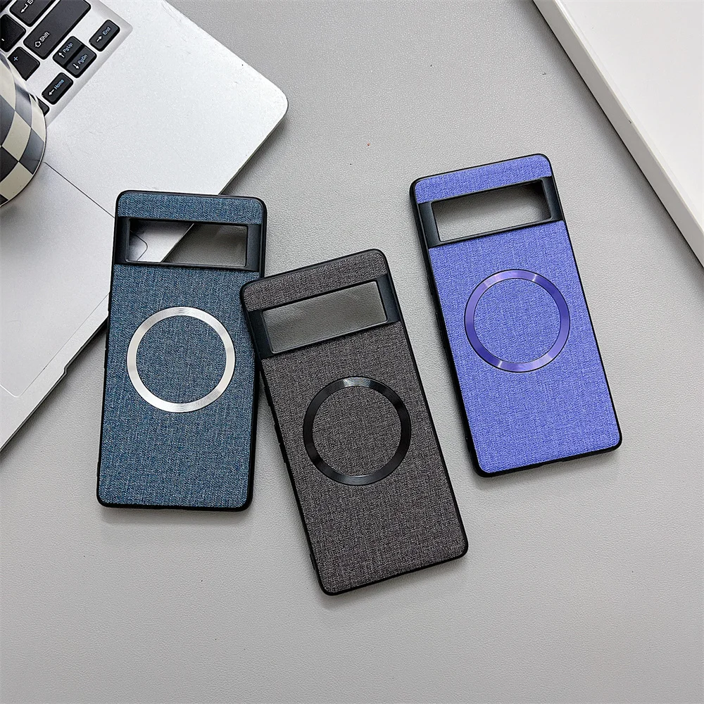 Fashion Linen Fabric MagSafe Magnetic Case For Google Pixel 9 8 7 6 Pro XL 8A 7A 6A 5A Wireless Charge Thin Cover For Pixel 9Pro