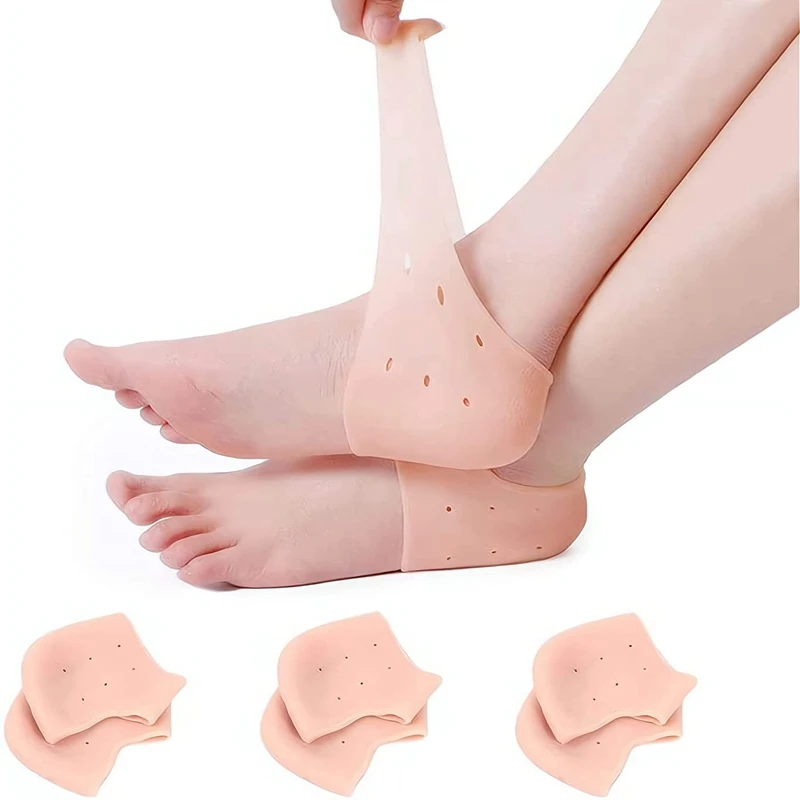 2Pcs Silicone Feet Care Socks Moisturizing Gel Heel Thin Socks with Hole Cracked Foot Skin Care Protectors Lace Heel Cover