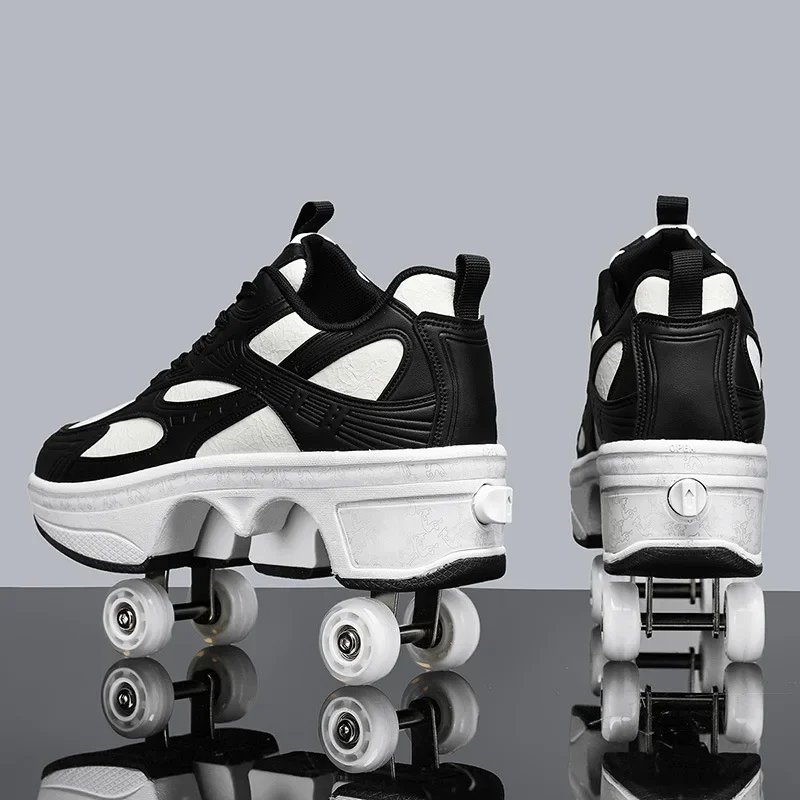 Double-Row Deform Wheel Automatic Walking Shoes Invisible Deformation Roller Skate 2 in 1 Removable Pulley Skate Skating Parkour