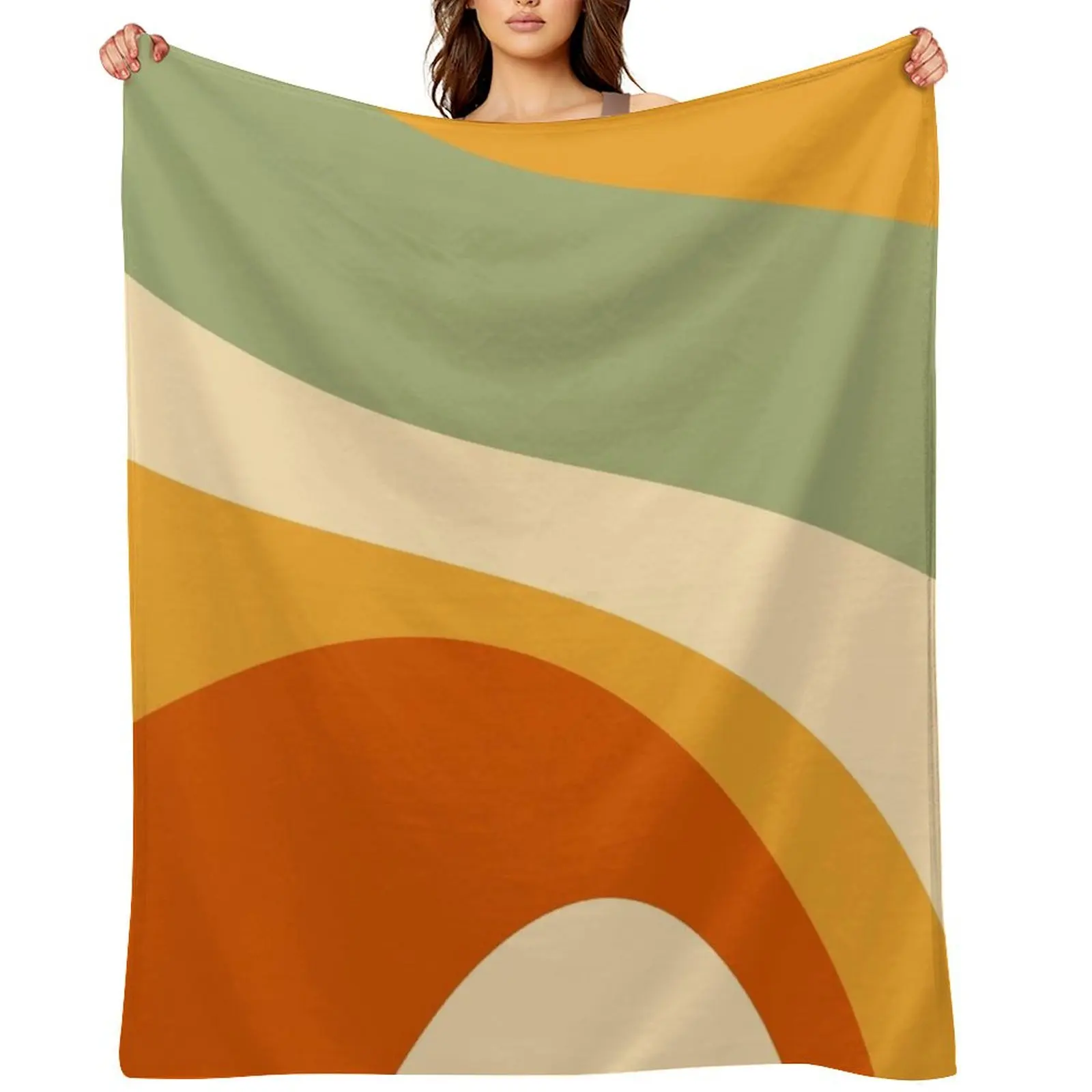 Manta Retro Groovy de los años 70, verde, crema, amarillo, naranja y terracota,halloween para sofás