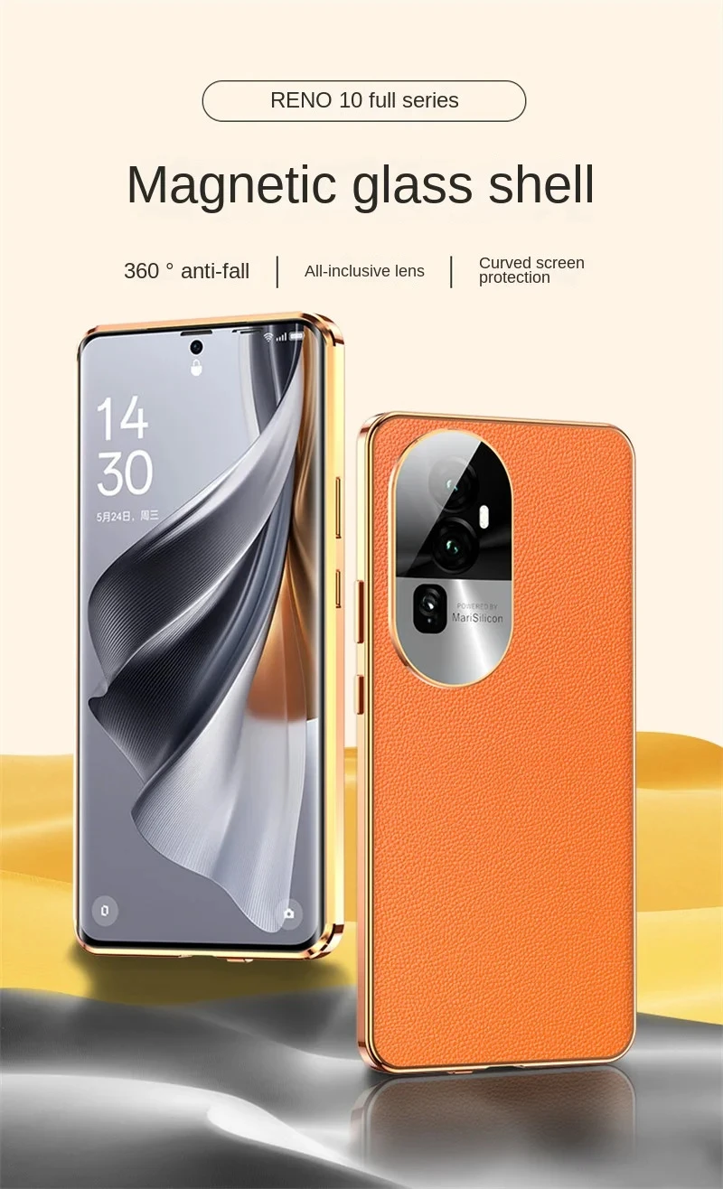 Oppo Reno 10 Pro Plus CPH2521 Case 360 Full Protection Front Glass Case with Back PU Leather Hard Cover for Oppo Reno10 Pro Plus