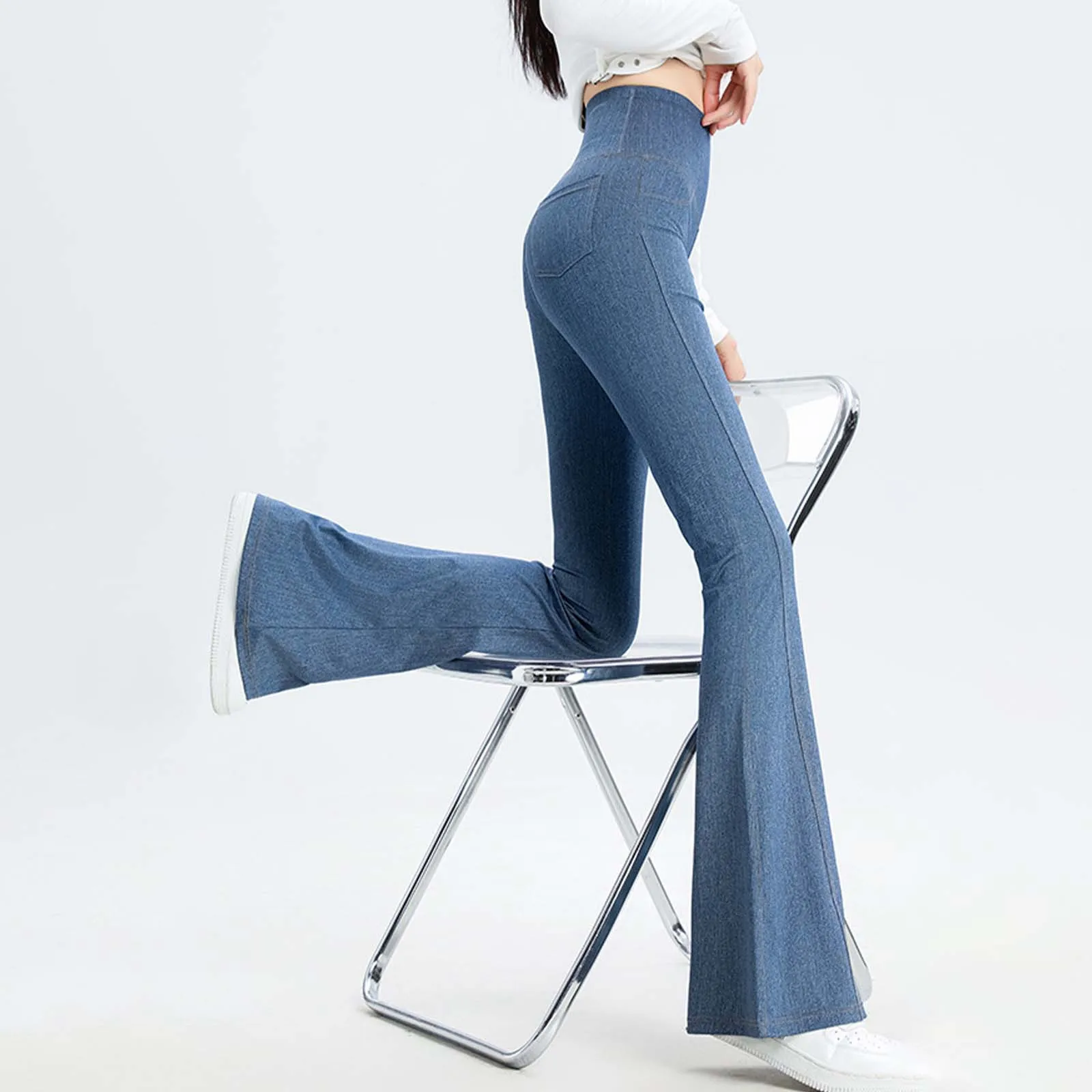 

2025 Denim Women's Pants Micro Flared High Waist Leggings New In Summer Stretch Sports Fitness Yoga Casual Pants Jeans Female