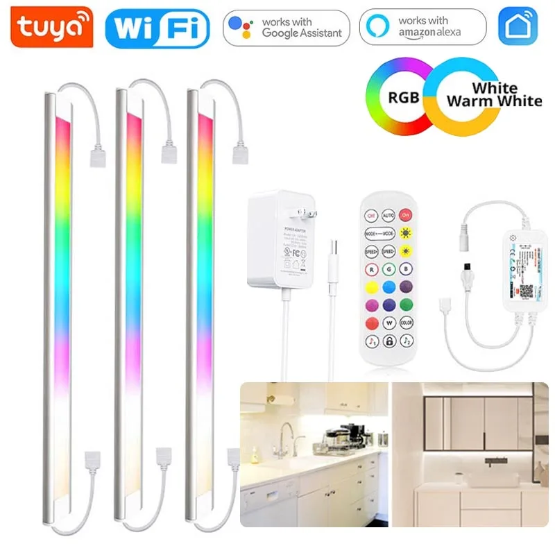 DC12V Tuya Wifi Under Cabinet LED Lights RGBCCT Dimmable IR Smart Strip Lamp Kitchen Bedroom Wardrobe APP/Remote/Voice for Alexa