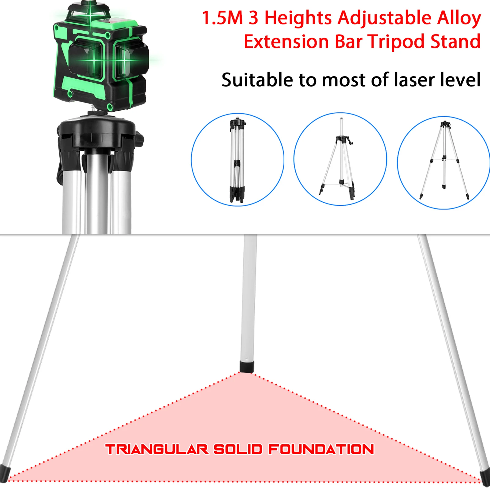 KKmoon Multifunctional Self-leveling 3D 12 Lines Laser Level Tool Vertical Horizontal Lines with 1.2M Extension Bar Tripod Stan