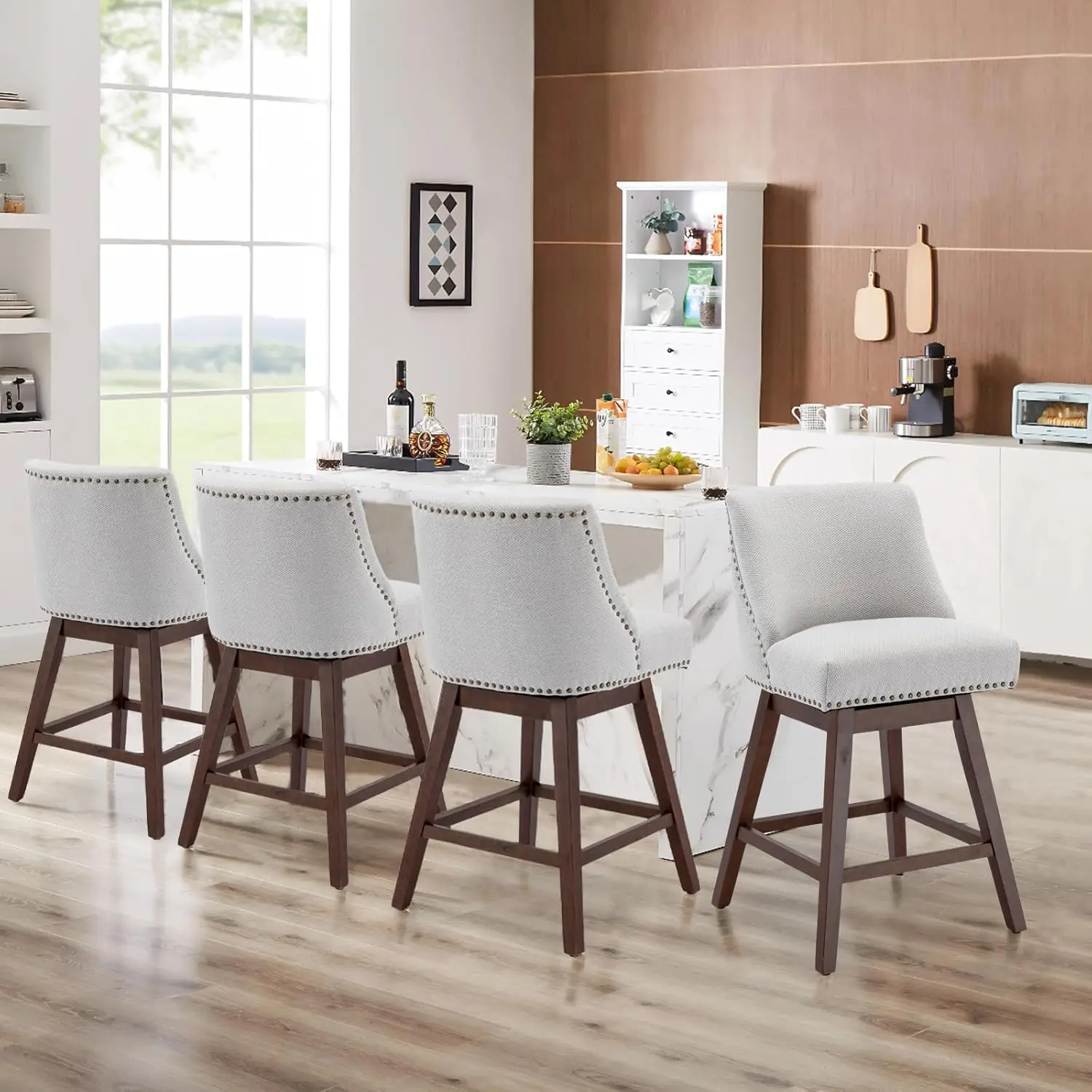 

Кухонные табуреты-стулья с поворотным механизмом, на ножках из массива дерева, с обивкой, набор из 4 штук, бежевые, на заказ