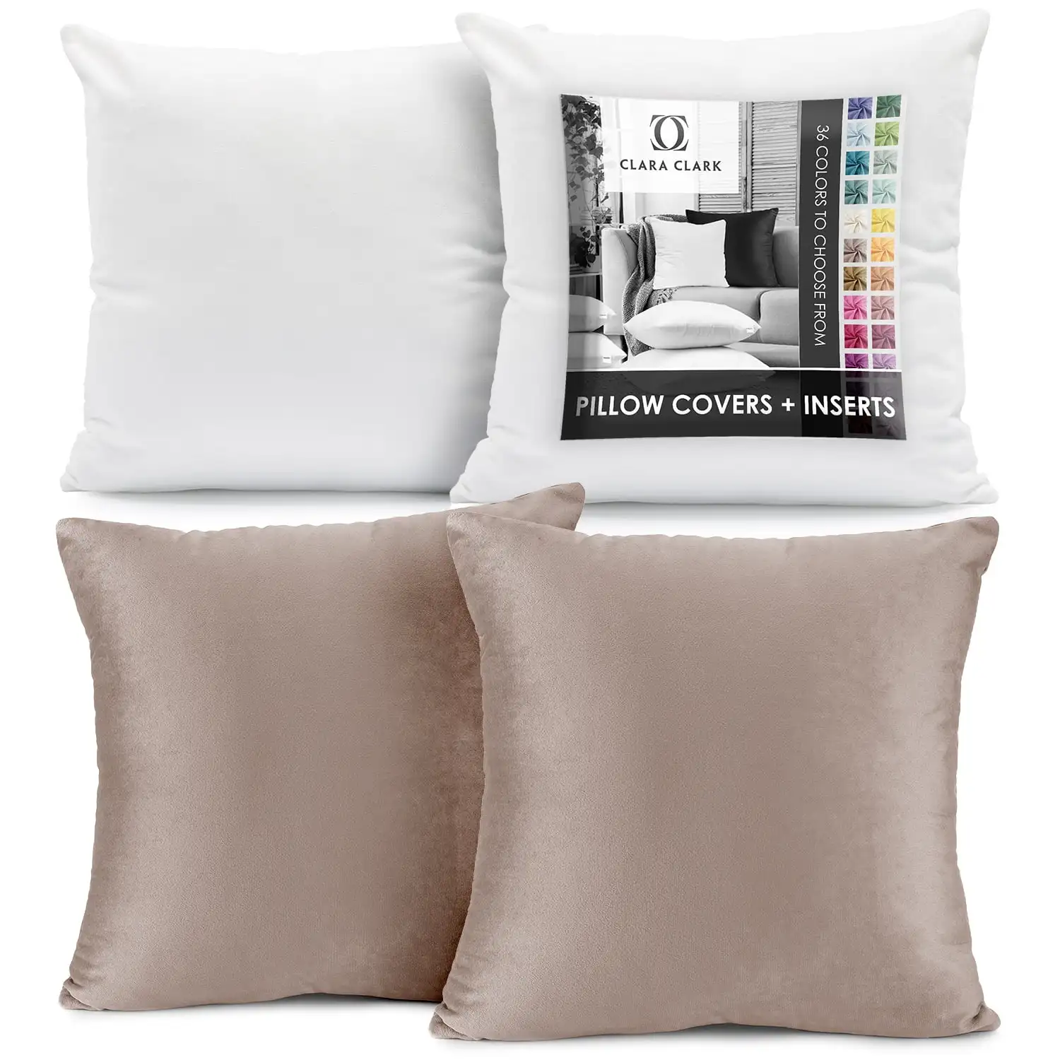 

Plush Solid Decorative Microfiber Square Throw Pillow Cover with Throw Pillow Insert for Couch, Taupe, 28x28, 4 Piece Decorati