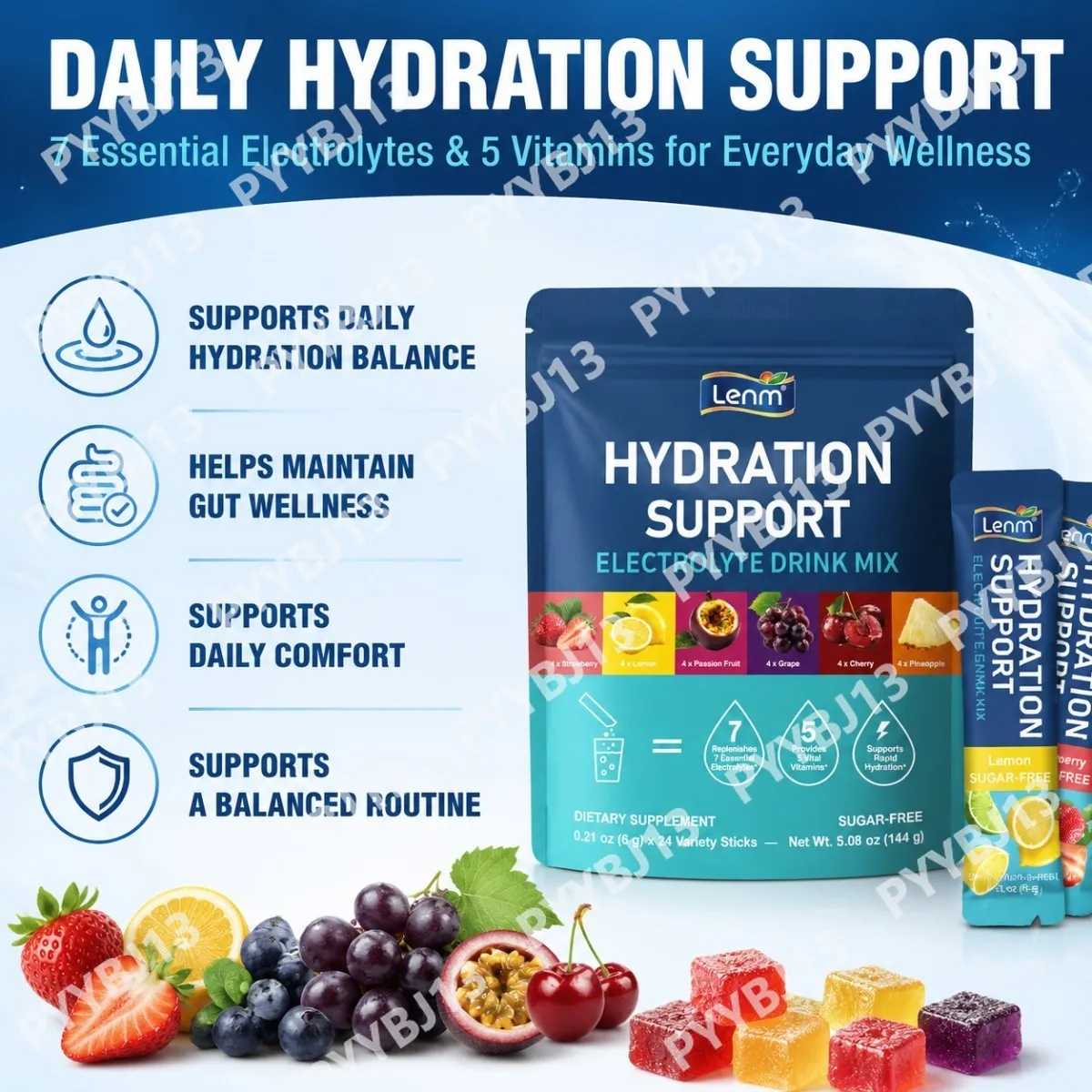 Zero Sugar Electrolyte Powder, Hydration Drink Mix Packets,Electrolytes for Rapid Hydration,Vegan,Ketone Friendly,24 Sticks