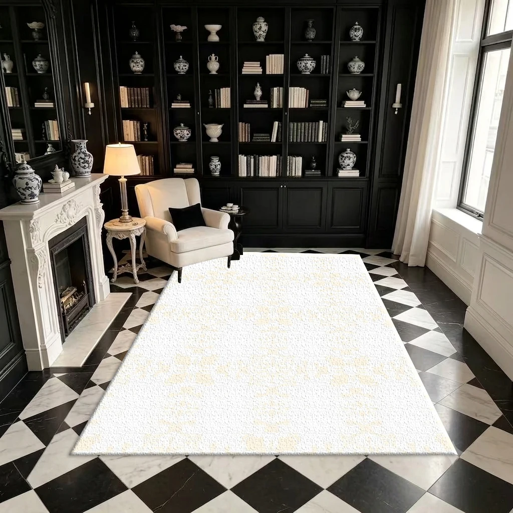 Light Beige Floral Brocade Pattern Carpet, Exquisite and Luxurious Seamless Printed Square Carpet, Suitable for Neutral Home Decor